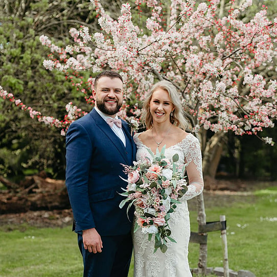 Cherry Blossom Tree with Newlywed Couple