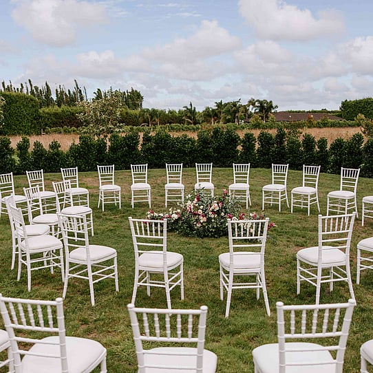Cherry Blossom Round Wedding Ceremony with Spiral Seating