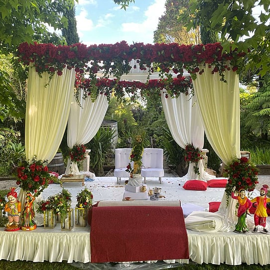 Mandap infront of Barrel Waterfall Ceremony