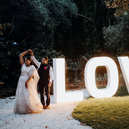 Couple Posing with LOVE Sign
