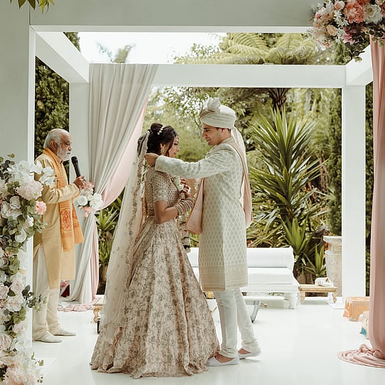 Bride and Groom in Mandap for Indian Wedding Ceremony