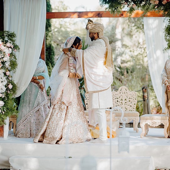 Couple in Mandap for Indian Wedding Ceremony