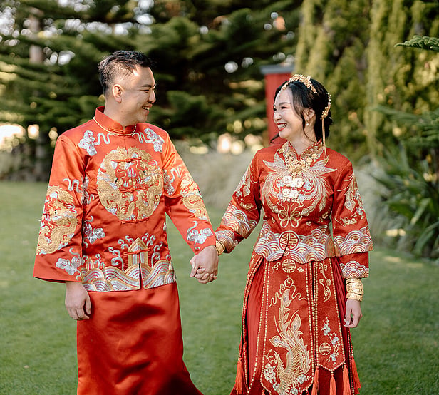 Markovina Vineyard Estate Asian Couple in Traditional Attire