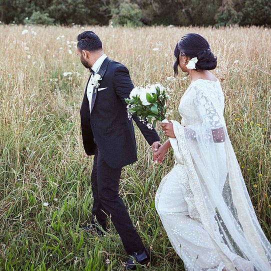 Bride and Groom in Hay Field