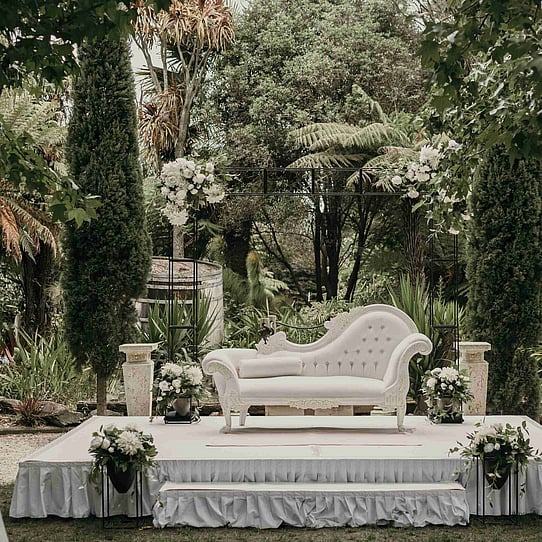 Bridal Couch for Barrel Waterfall Wedding Ceremony
