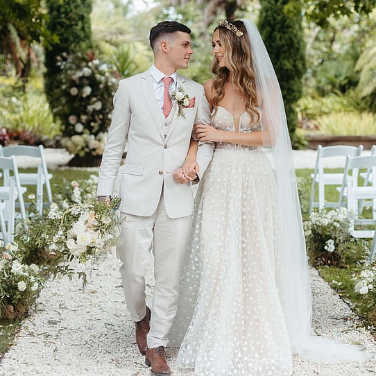 Happy Couple after Barrel Waterfall Wedding Ceremony
