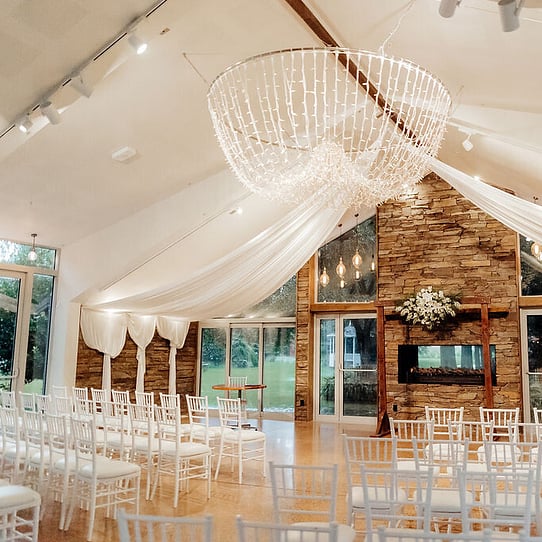 Stone Fireplace Indoor Wedding Ceremony