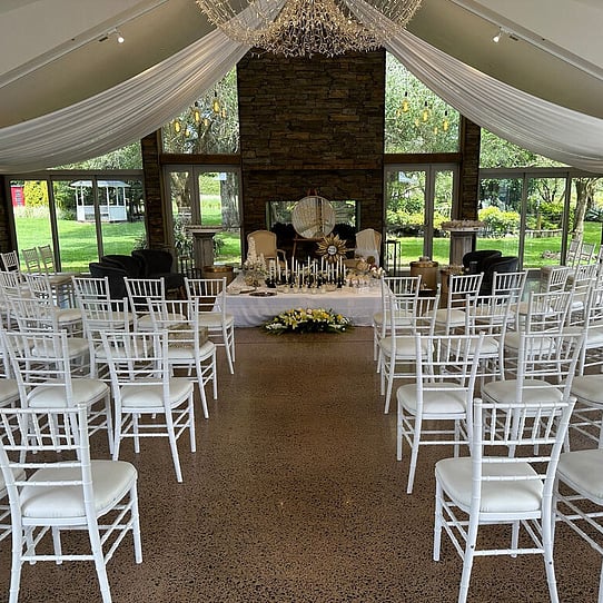 Stone Fireplace Indoor Wedding Ceremony
