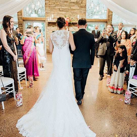 Stone Fireplace Indoor Wedding Ceremony