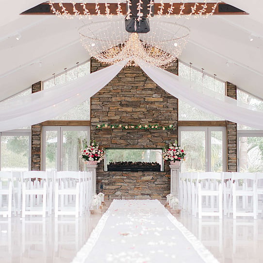 Stone Fireplace Indoor Wedding Ceremony