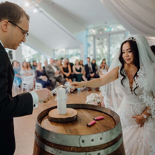 Stone Fireplace Indoor Wedding Ceremony