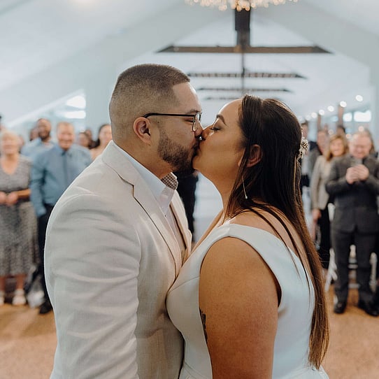 Stone Fireplace Indoor Wedding Ceremony