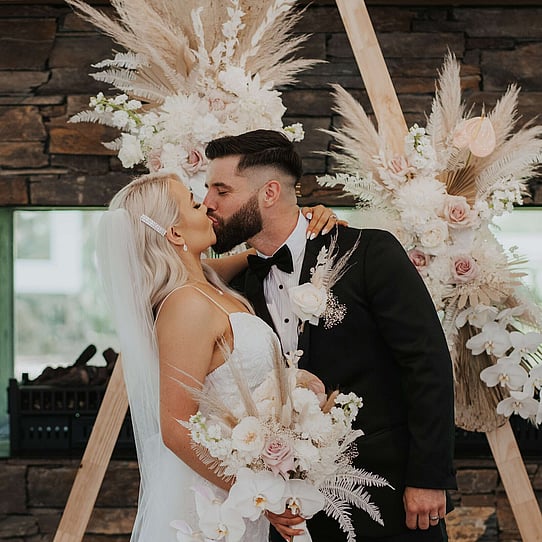 Stone Fireplace Indoor Wedding Ceremony