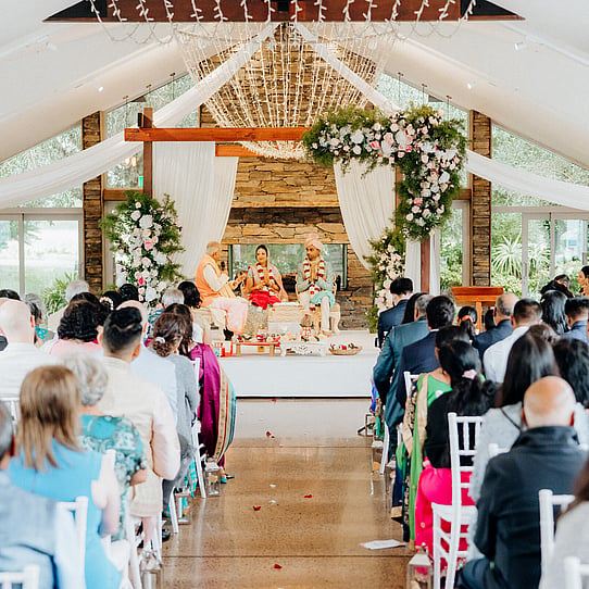 Stone Mandap for Fireplace Indoor Wedding Ceremony