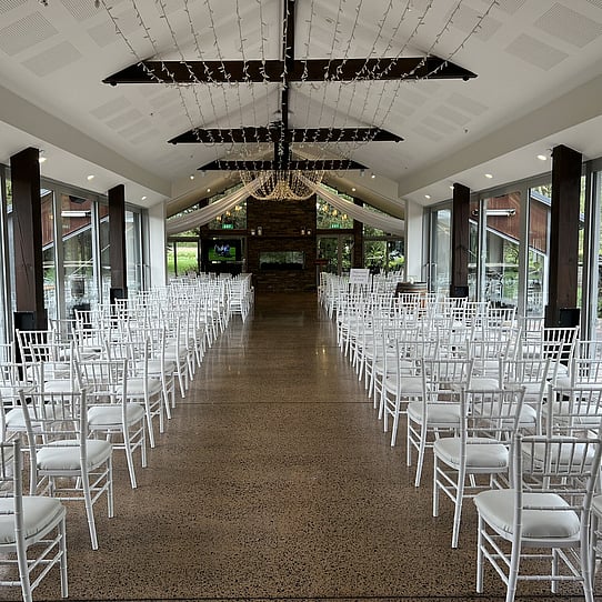 Large Stone Fireplace Indoor Wedding Ceremony