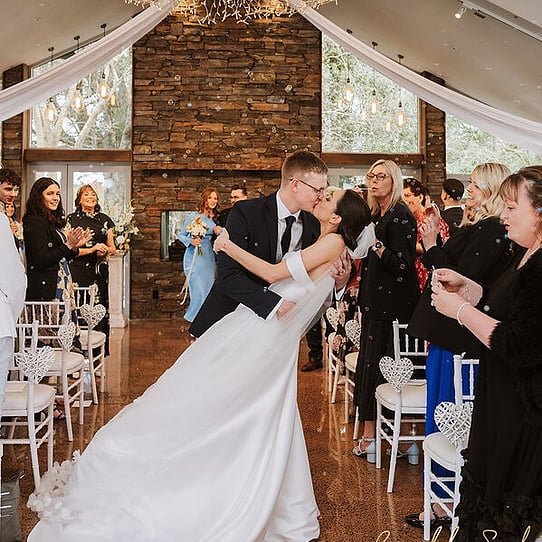 Stone Fireplace Indoor Wedding Ceremony