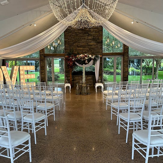 Stone Fireplace Indoor Wedding Ceremony