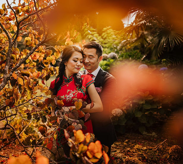 Markovina Estate Wedding Venue Couple in Beautiful Orange Autumn Vines