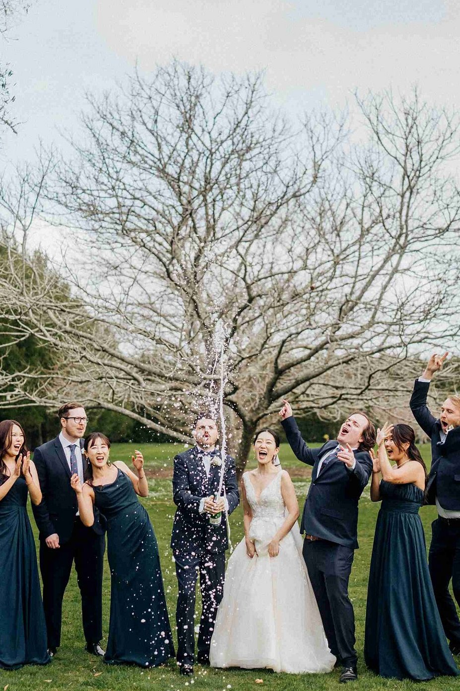 Bridal Party infront of Chestnut Tree