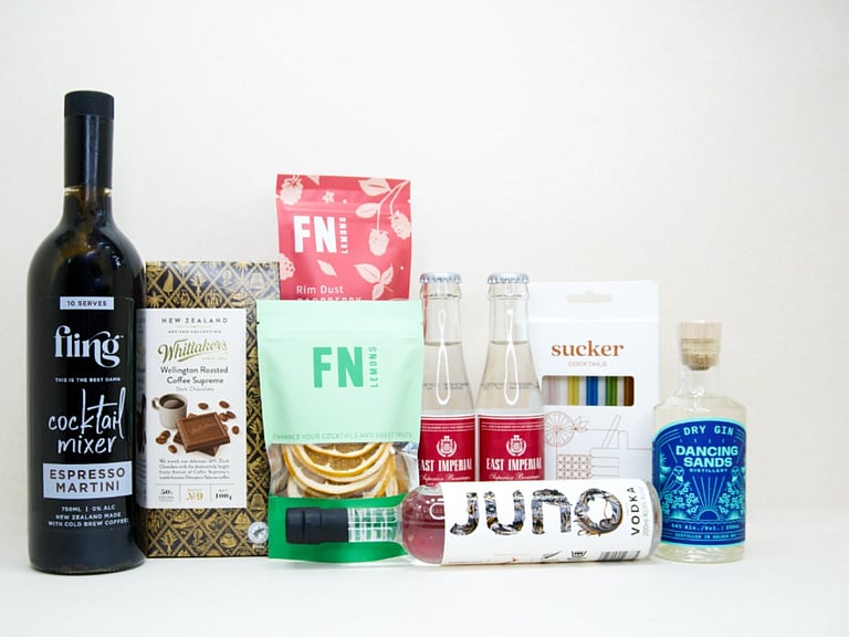 Alcohol gift boxes featuring premium New Zealand wine, gin, cocktails, gourmet treats, and beautifully packaged gifts for celebrations, birthdays, and special occasions.