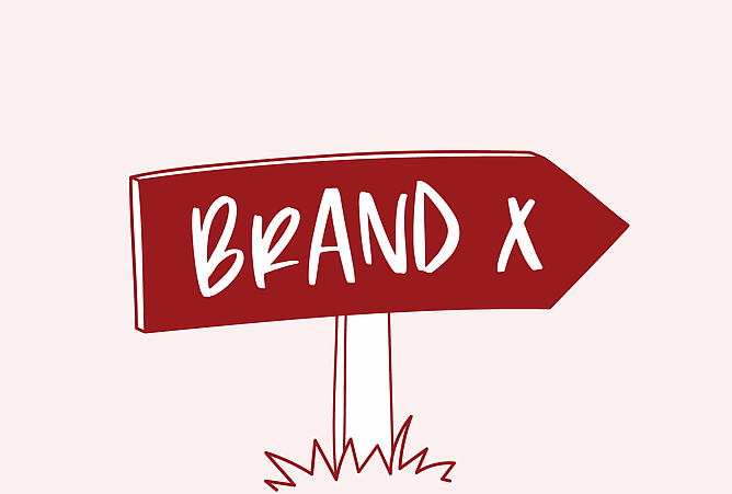 Illustration of a branded sign in pinks & reds.