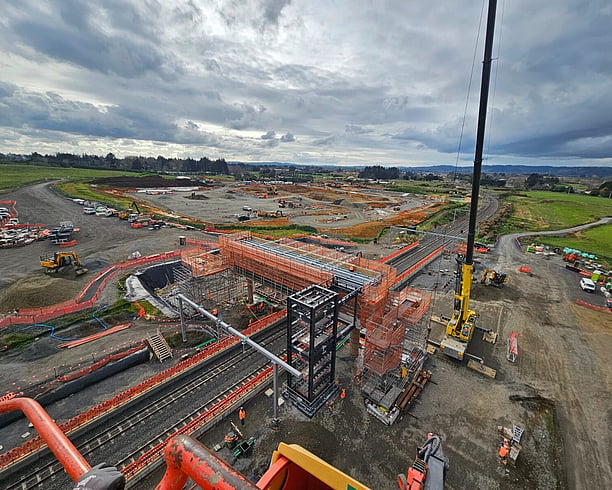 Birds eye view of NGĀKŌROA RAIL STATION under construction