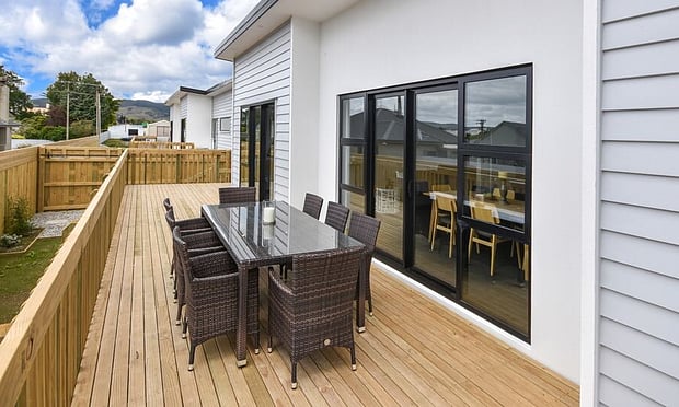 New decking on townhouse on Ajax Street by MJW Homes. Dunedin, Otago NZ