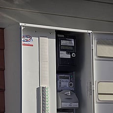 Completed outdoor switchboard and electricity meter following the Hillcrest upgrade.