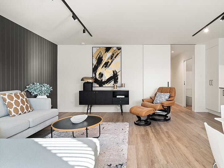 Lounge interior image of Highgate Ridge townhouse in Maori Hill by MJW Homes. Dunedin, Otago NZ