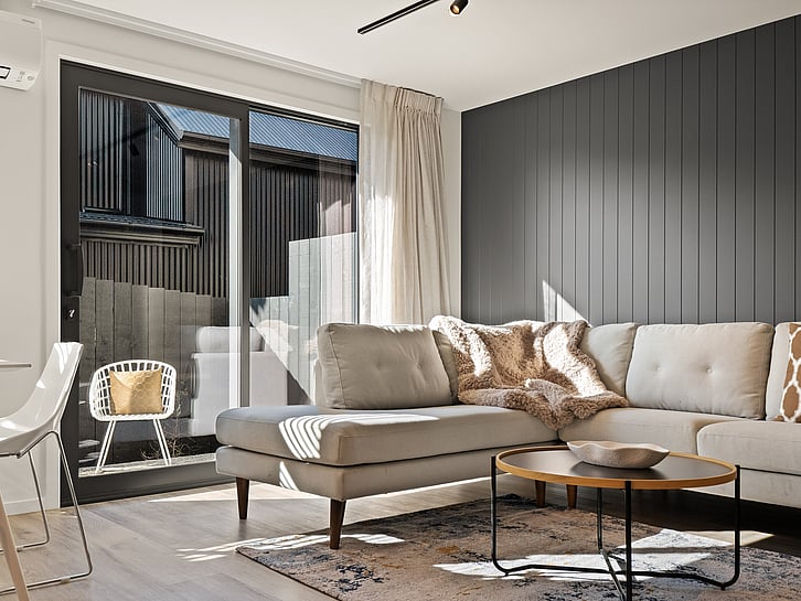 Lounge image of Highgate Ridge townhouse in Maori Hill by MJW Homes. Dunedin, Otago NZ