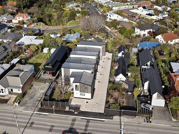 Exterior image of Highgate Ridge townhouses in Maori Hill. Built by MJW Homes. Dunedin, Otago.