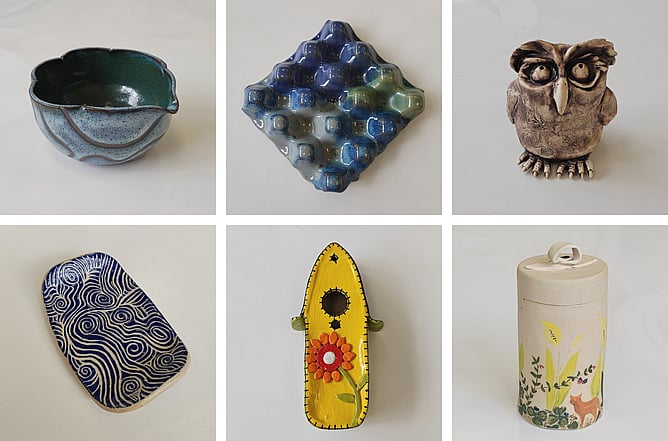 More lovely pieces spotted on the shelves... - Top L-R: GW, Unmarked, Sandra Lin.Bottom L-R: Gina Walden, Unmarked, AS (?)