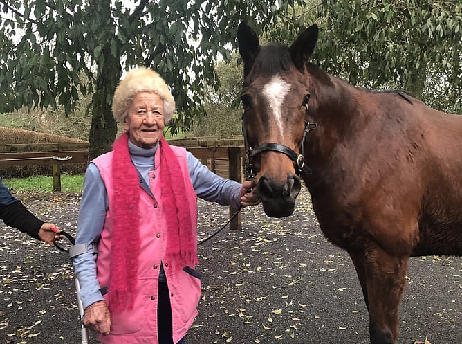 Jo Wilding with her 1997 New Zealand Derby Winner Zonda in 2019. - Photo: Supplied