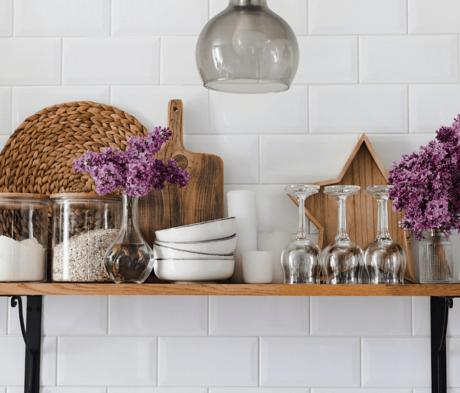 Kitchen with open Shelving