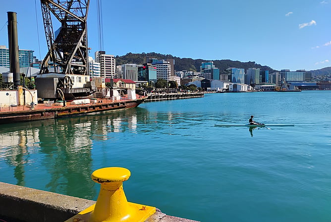 View over Wellngton's inner harbour to the CBD and government precinct, New Zealand