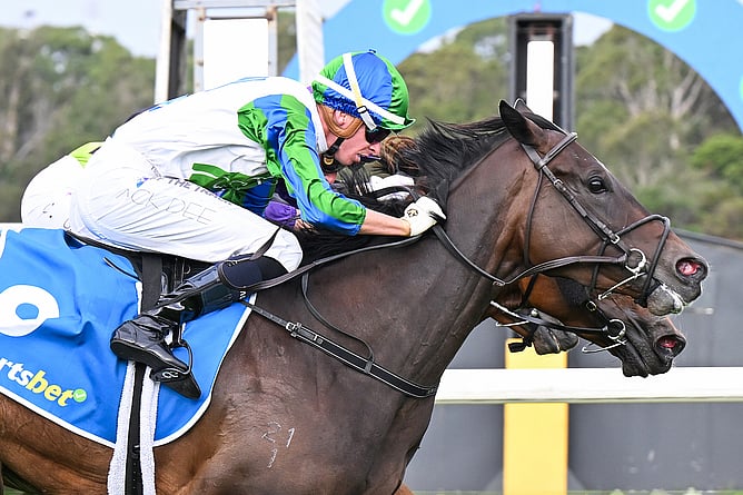 Hurry Curry ridden by Lachlan Neindorf wins the Listed Mornington RM Ansett Classic. - Photo: Pat Scala Racing Photos