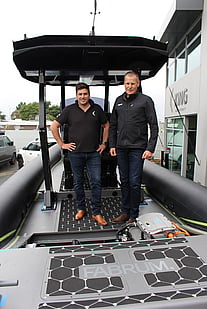 Caption: Christopher Boyle, Executive Chair, Fabrum (right) with Will King, Founder, King Watercraft (left) and H2Ocean.