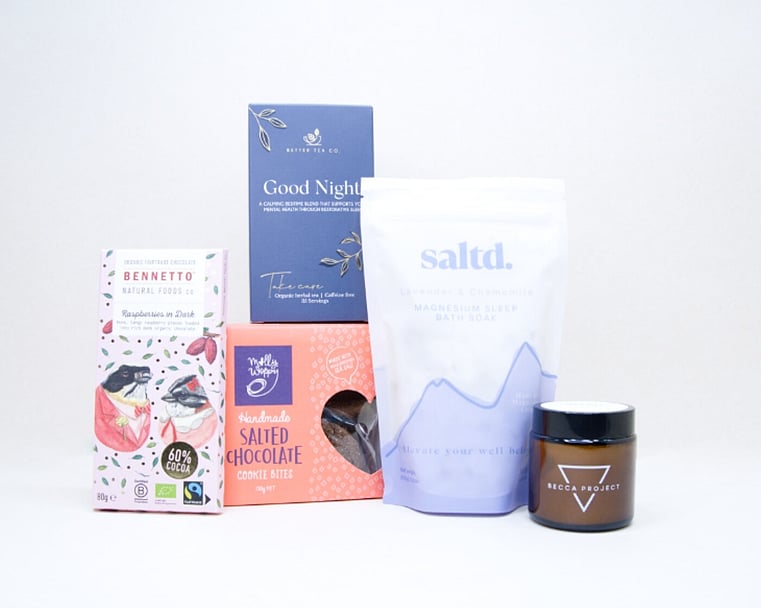Rest & Restore self care gift box with Goodnight Tea and Saltd magnesium bath soak