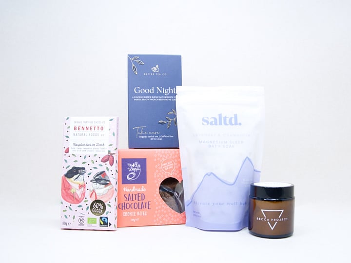 Rest & Restore self care gift box with Goodnight Tea and Saltd magnesium bath soak