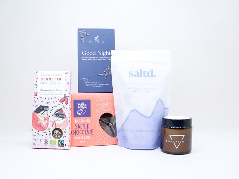 Rest & Restore self care gift box with Goodnight Tea and Saltd magnesium bath soak
