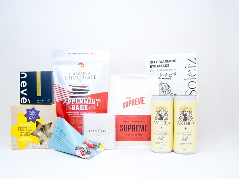 Merry Me-Time Christmas gift box with coffee, eye masks, candle, self care treats, cookies and festive drinks