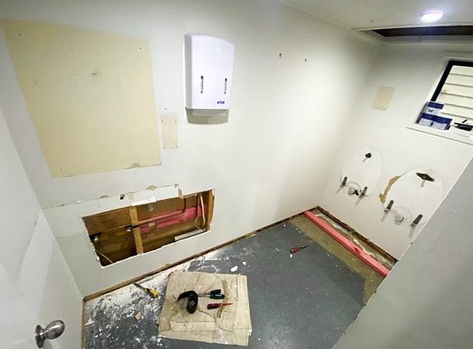 Renovation of the accessible bathroom facilities at the Recreate NZ Ellerslie head office underway