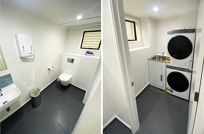 Completed accessible bathroom and laundry facilities at the Recreate NZ Ellerslie head office