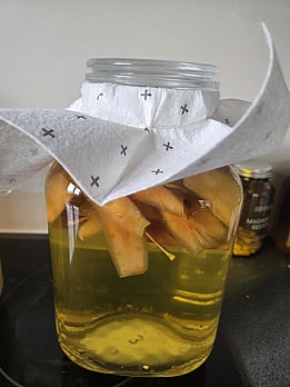 Stage 1 - Adding your scraps to a jar and adding sugar and cooled boiled water