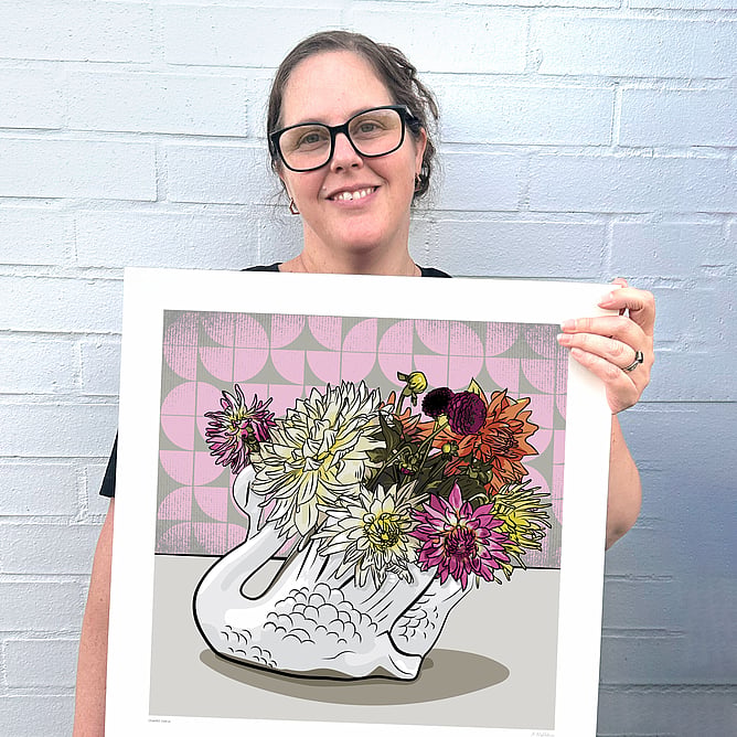 Crowned Dahlia Crown Lynn art print by NZ artist Anna Mollekin