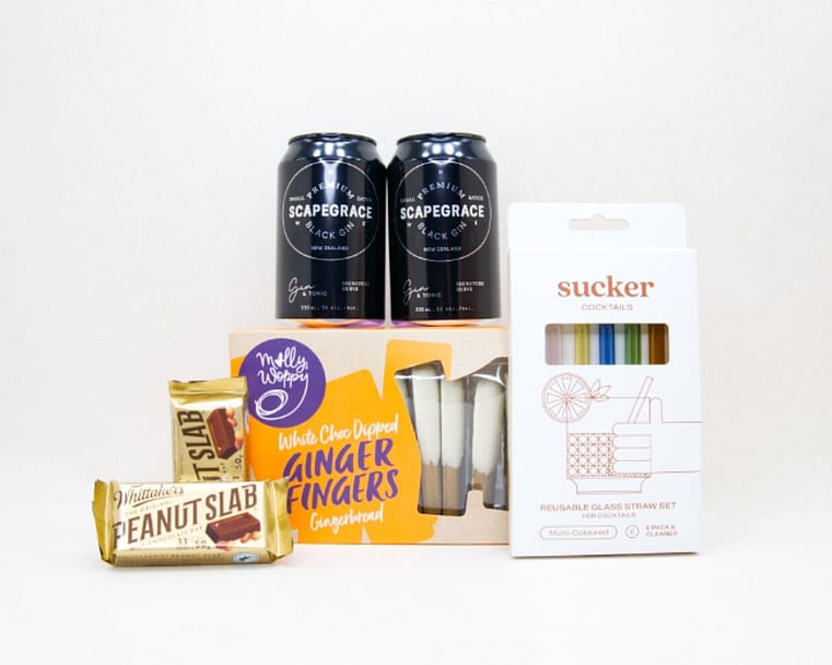 The Gin Break Gift Box with Scapegrace Black Gin & Soda, Molly Woppy Ginger Fingers and Peanut Slabs