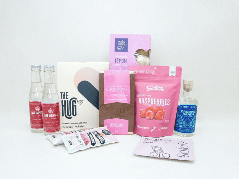 The Good KYND of Break Gift Box with Dancing Sands Gin, eye mask, hot and cold gel pack and NZ-made treats