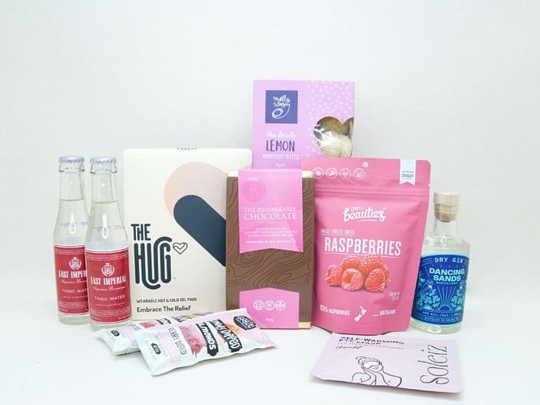 The Good KYND of Break Gift Box with Dancing Sands Gin, eye mask, hot and cold gel pack and NZ-made treats
