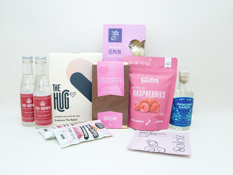 The Good KYND of Break Gift Box with Dancing Sands Gin, eye mask, hot and cold gel pack and NZ-made treats