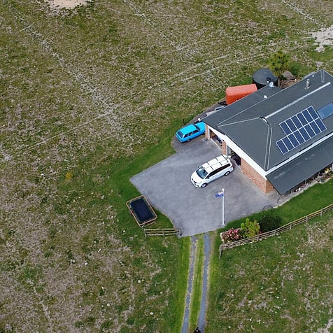 Farmhouse solar out on the Hauraki Plains, seen from the air